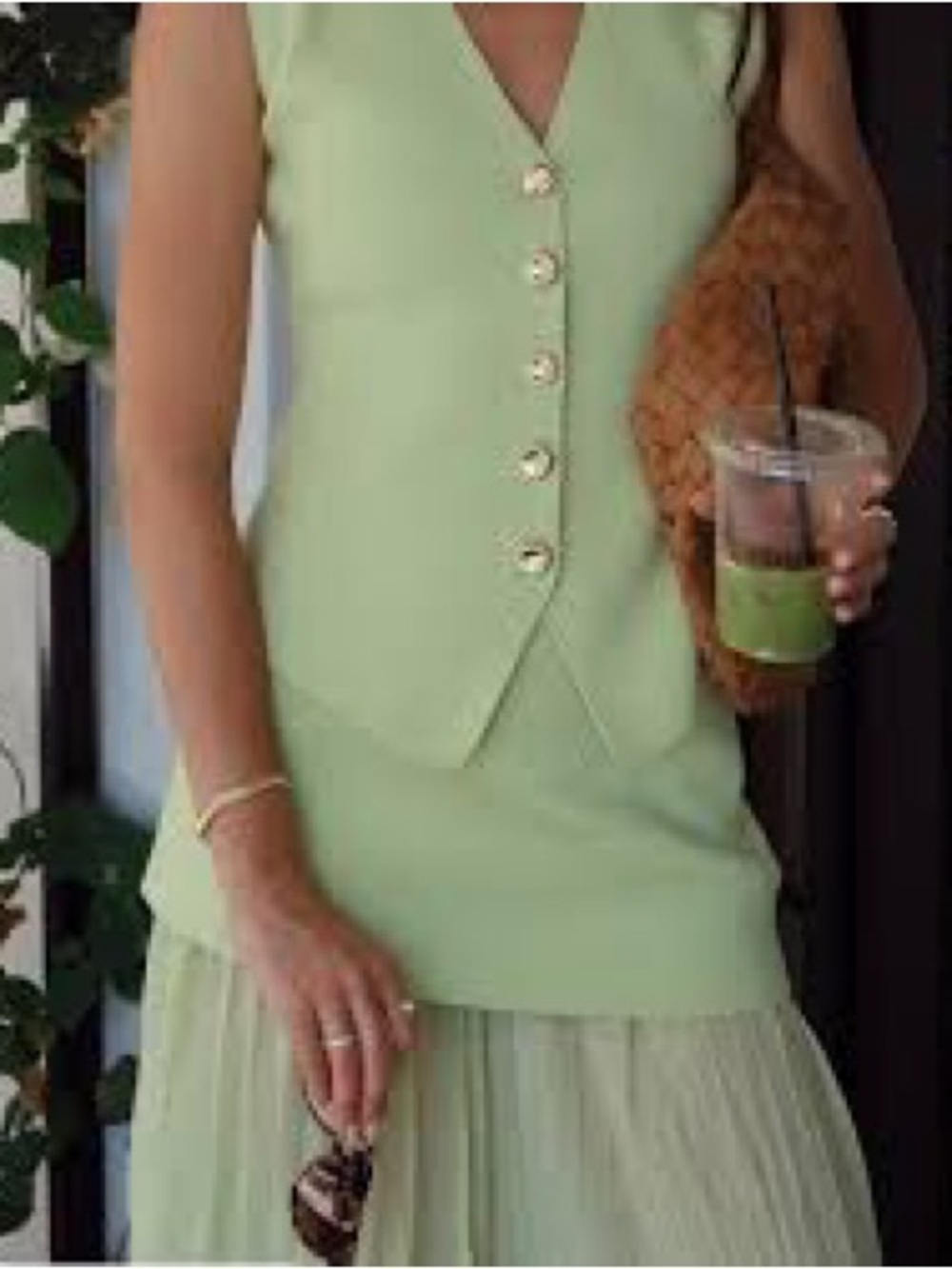 Zara Light Green Pleated Maxi Skirt Set